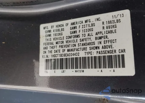 2014 Honda Accord Lx-S from USA, damaged, VIN 1HGCT1B38EA004432
